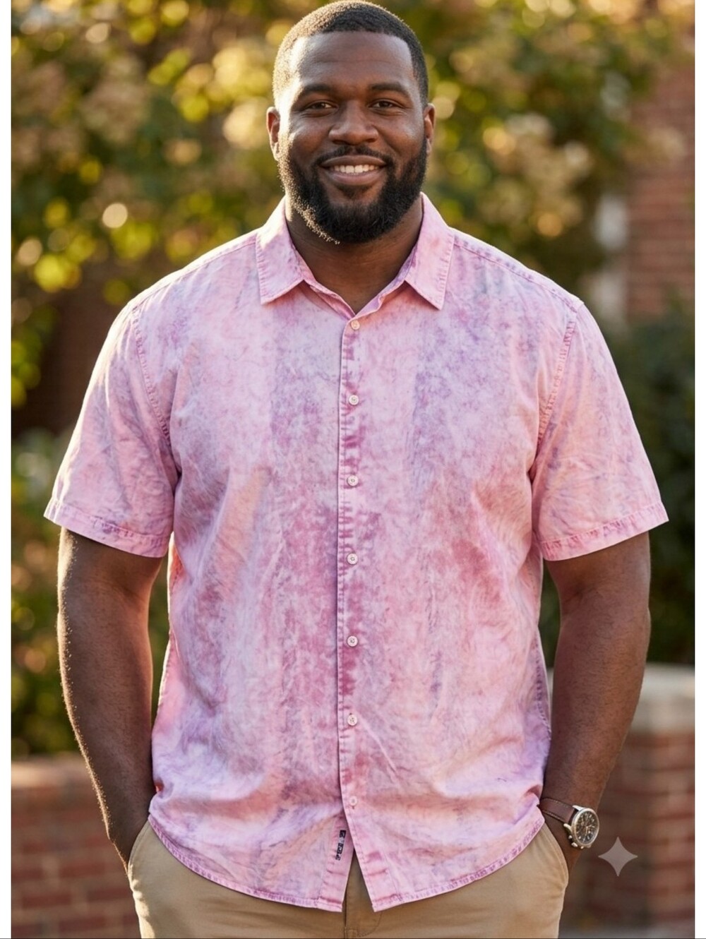 Original Use Short sleeve poplin button down shirt Pink tie dye Size XXL
